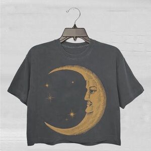 Gray Moon Graphic Crop Top